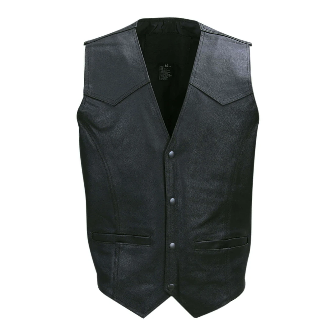 Zwart Biker vest zonder opdruk 100% leer