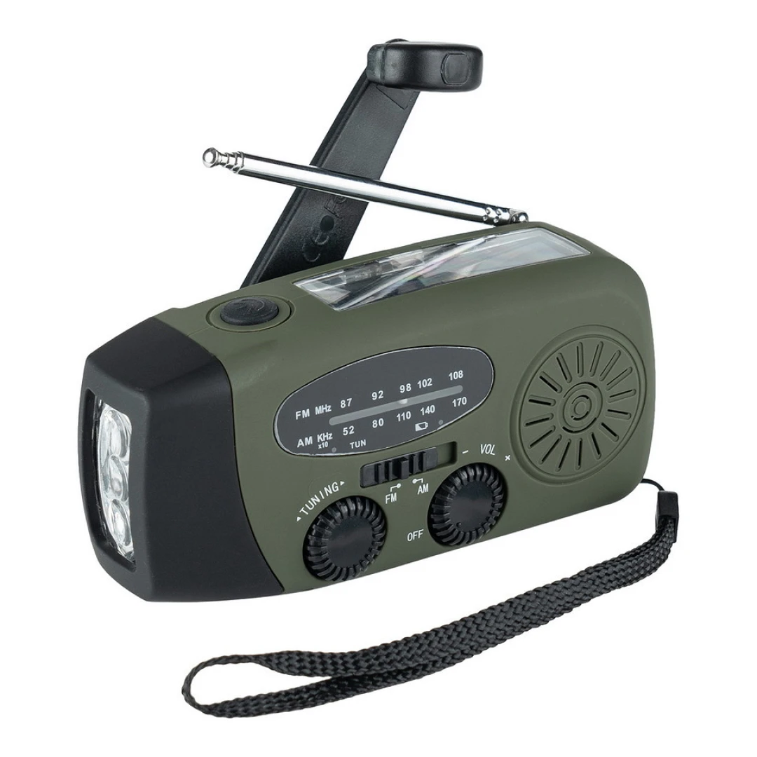 Noodradio opwindbaar en met zonne-energie - Groen | Fosco