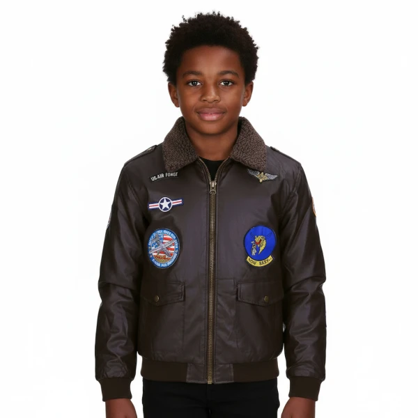 Kinderjas flight jacket - bruin leer - XS, Bruin