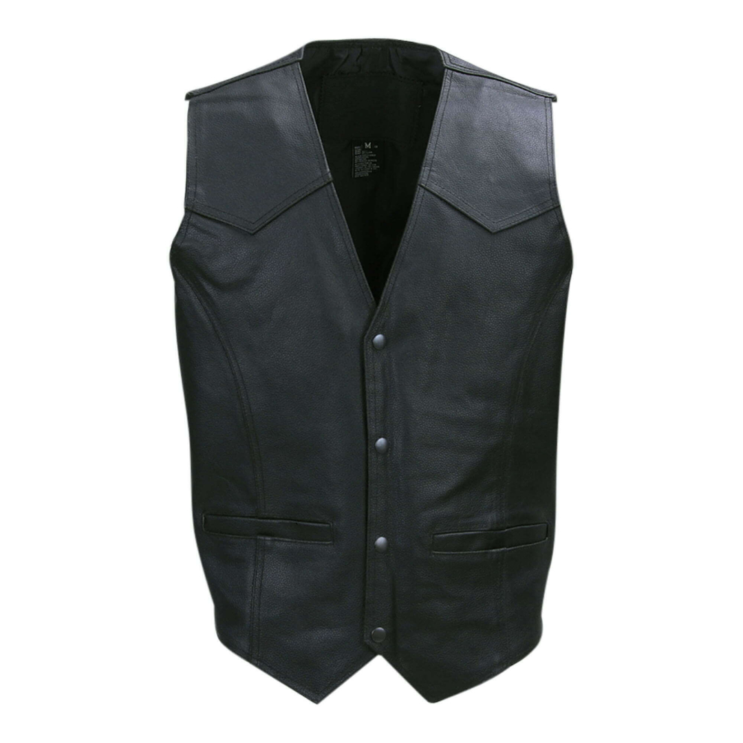 Zwart Biker vest zonder opdruk 100% leer
