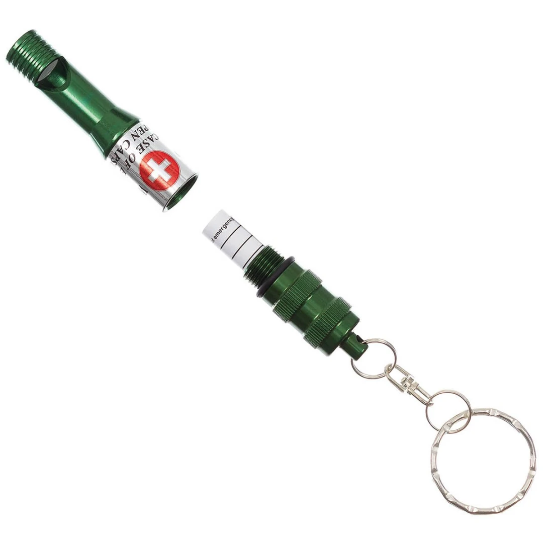 Noodfluitje Aluminium - Sleutelhanger en waterdichte schroefhuls - Groen - Afbeelding 2