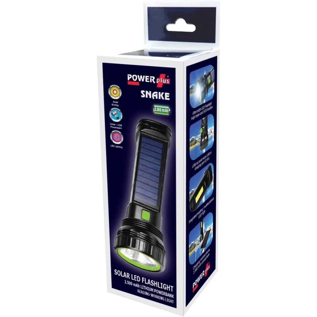 POWERplus Snake Solar LED zaklamp met ingebouwd LED leeslicht en powerbank - Nood zaklamp - Camping - Zonne energie - Lichtgewicht - Afbeelding 5