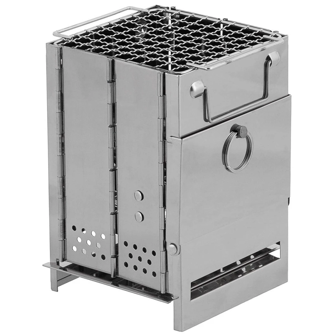 Fox Outdoor Opvouwbare RVS Raketkachel Mini - Draagbare Camping Houtkachel met grill - 21x14x14 cm - Afbeelding 2