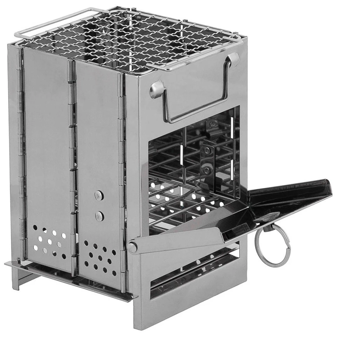 Fox Outdoor Opvouwbare RVS Raketkachel Mini - Draagbare Camping Houtkachel met grill - 21x14x14 cm - Afbeelding 3