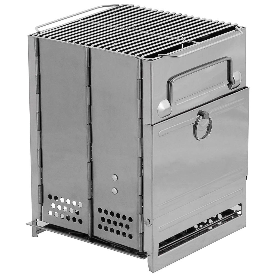 Fox Outdoor Opvouwbare RVS Raketkachel Klein - Draagbare Camping Houtkachel met grill - 27x20x20 cm