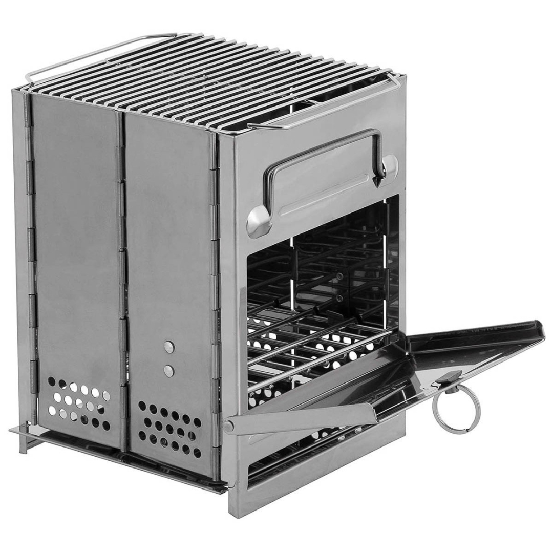 Fox Outdoor Opvouwbare RVS Raketkachel Klein - Draagbare Camping Houtkachel met grill - 27x20x20 cm - Afbeelding 3