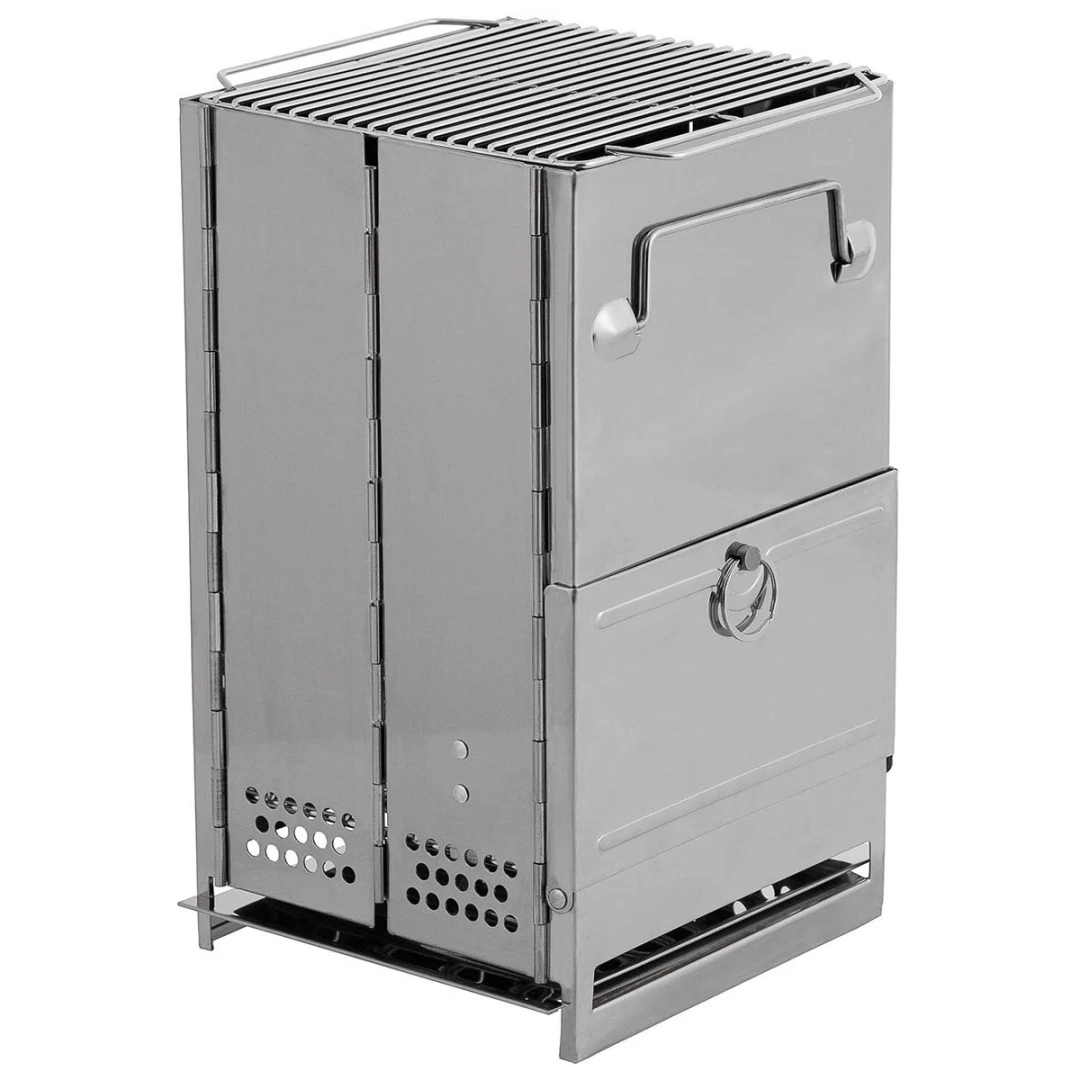 Fox Outdoor Opvouwbare RVS Raketkachel Medium - Draagbare Camping Kachel met grill - 35x20x20 cm - Afbeelding 2