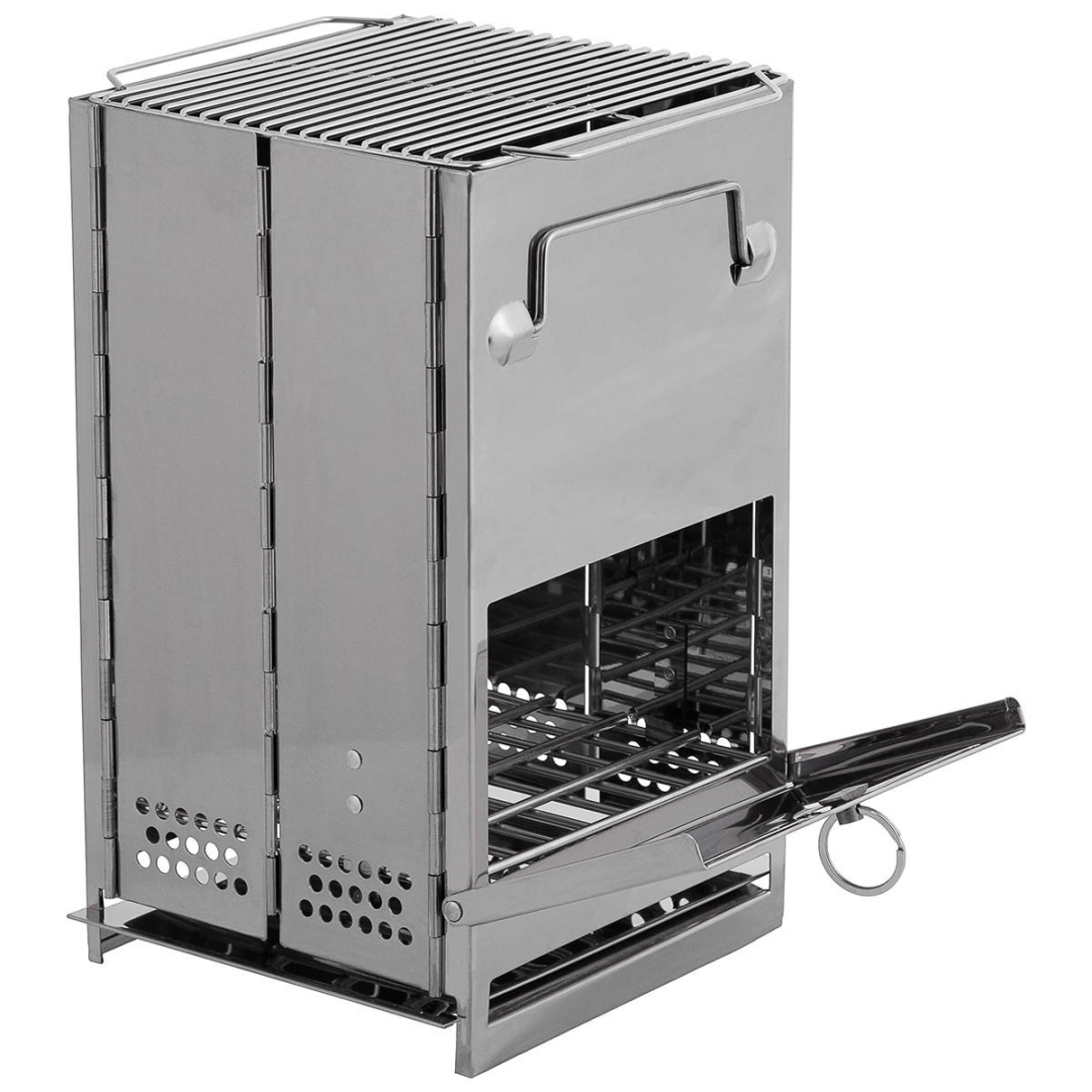 Fox Outdoor Opvouwbare RVS Raketkachel Medium - Draagbare Camping Kachel met grill - 35x20x20 cm - Afbeelding 3