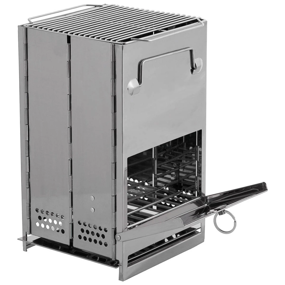 Fox Outdoor Opvouwbare RVS Raketkachel Medium - Draagbare Camping Kachel met grill - 35x20x20 cm - Afbeelding 3