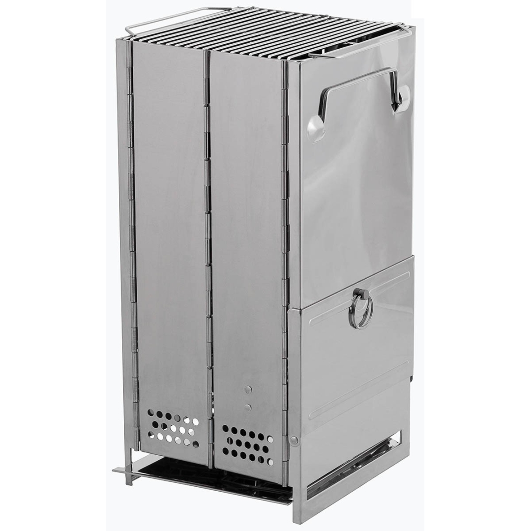 Fox Outdoor Opvouwbare RVS Raketkachel Groot - Draagbare Camping Houtkachel met grill - 35x20x20 cm - Afbeelding 2