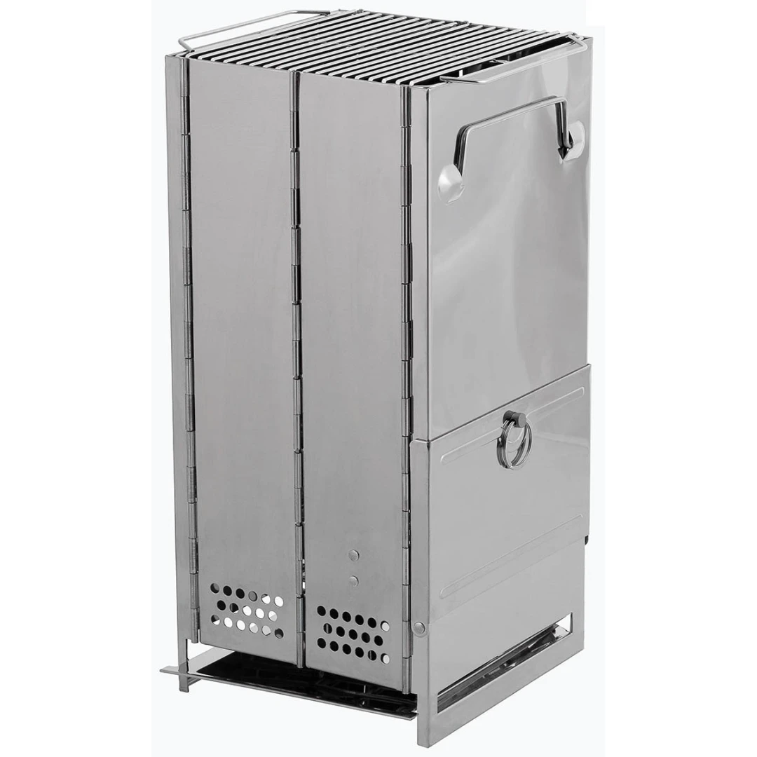 Fox Outdoor Opvouwbare RVS Raketkachel Groot - Draagbare Camping Houtkachel met grill - 35x20x20 cm - Afbeelding 2