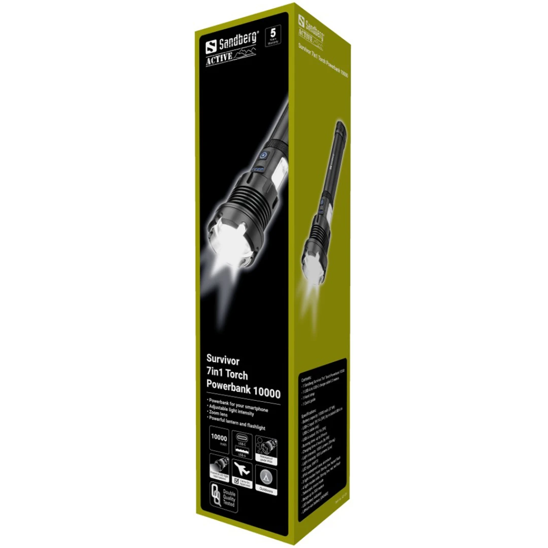 Militaire Zaklamp 7in1 Torch Powerbank 10000mAh - 1000 Lumen | Sandberg Active