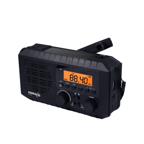 POWERplus Ox Solar Dynamo USB oplaadbare AM FM Scan Radio | Powerbank | Zaklamp | Klok | Wekker - Noodradio| SOS Alarm