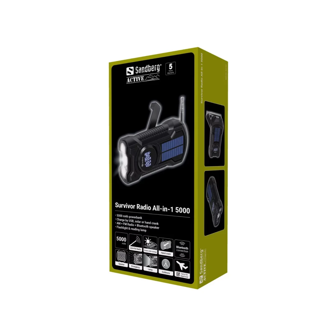Opwindbare Radio met 5000mAh Powerbank – All-in-1 Noodradio | Sandberg Active - Afbeelding 4