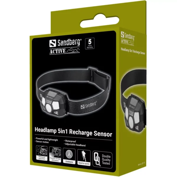 Sandberg Hoofdlamp 5 in 1 - Oplaadbaar met handsensor 200 lm