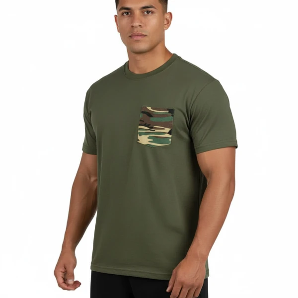 T-shirt met camouflage borstzak | Meerdere kleuren - S, Groen