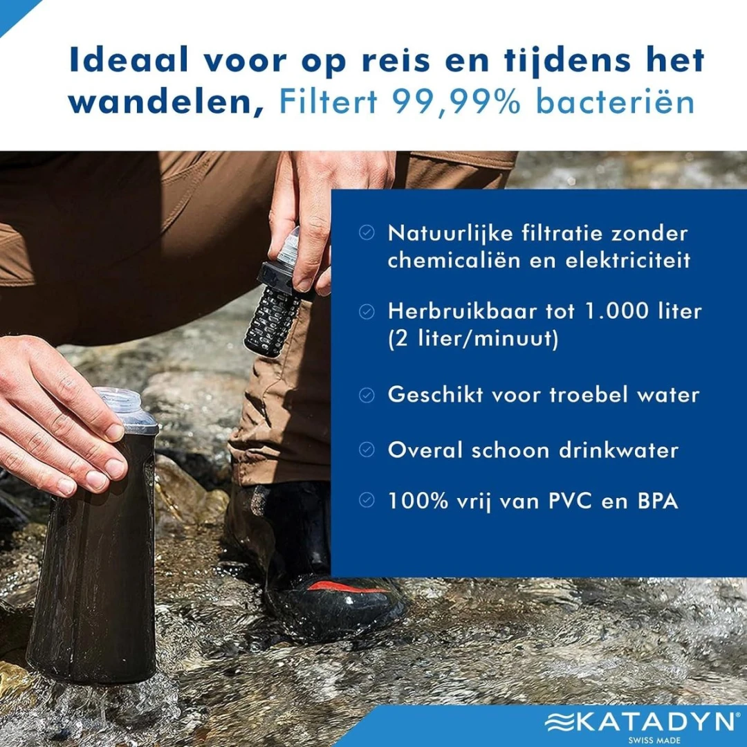 Compacte en opvourbare waterfles met waterfilter 1 Liter | Katadyn BeFree - Afbeelding 2