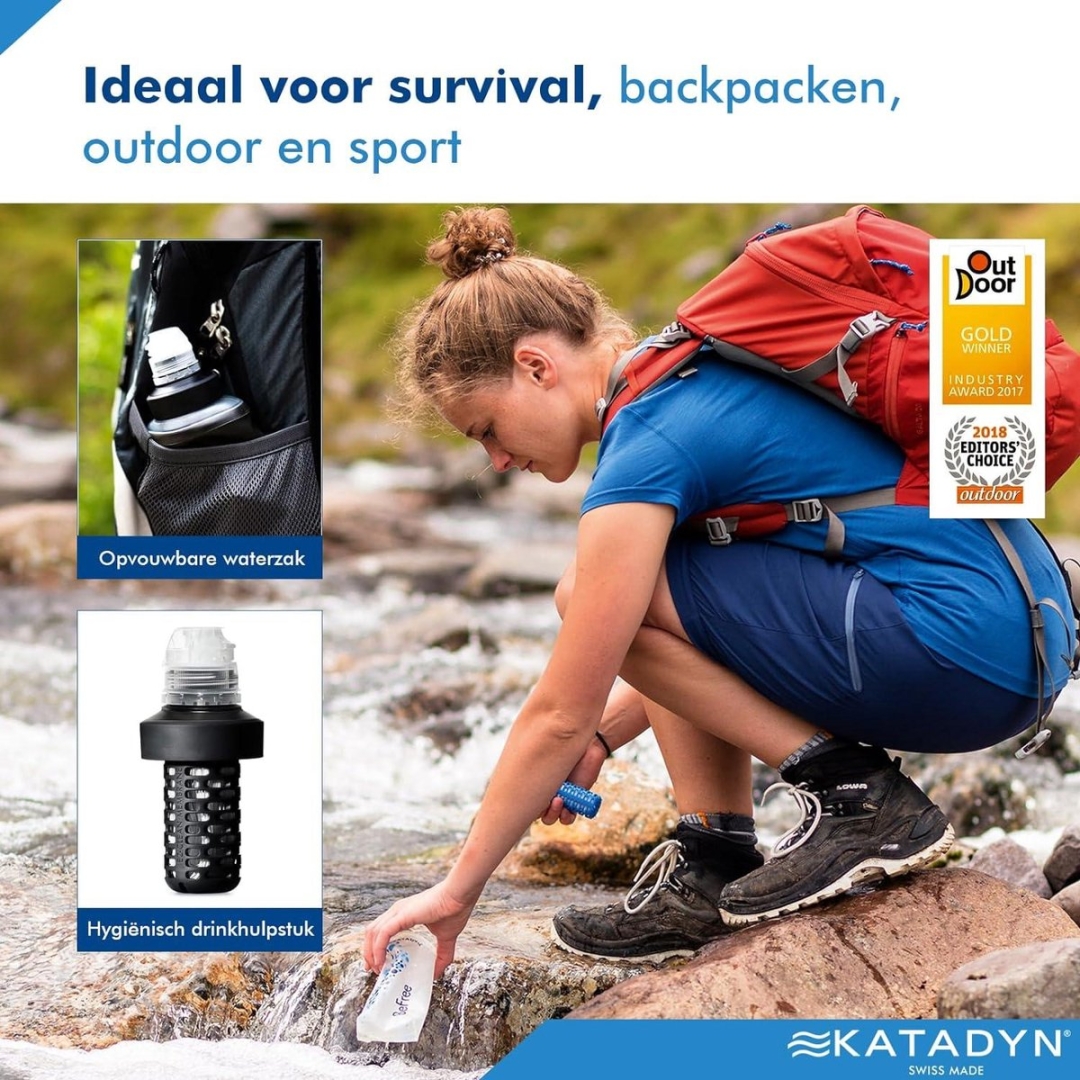 Compacte en opvourbare waterfles met waterfilter 1 Liter | Katadyn BeFree - Afbeelding 3